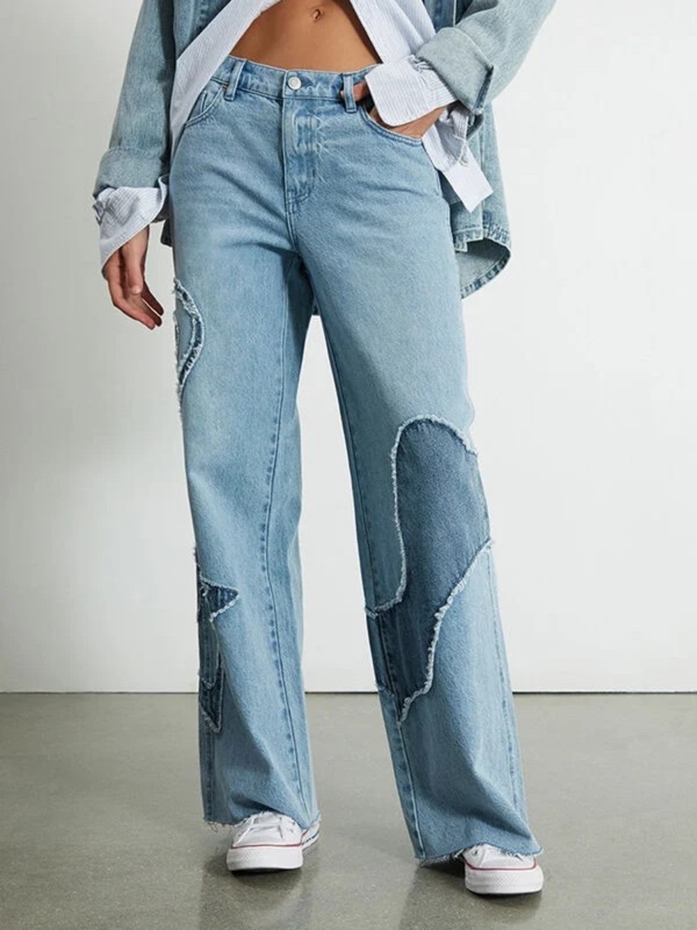PacSun 90’s Baggy Patchwork Heart Star Jeans Size 26